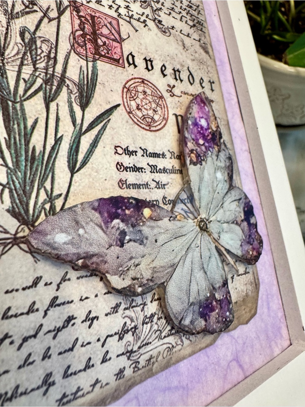 Lavender Butterfly Framed Wall Art Purple Accent Hand Crafted 8” x 6” - Picture 6 of 6